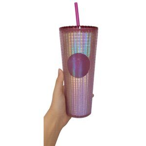 2023 Starbucks Iridescent Bubblegum Pink Travel Tumbler Cold Cup 24 Oz Venti NWT